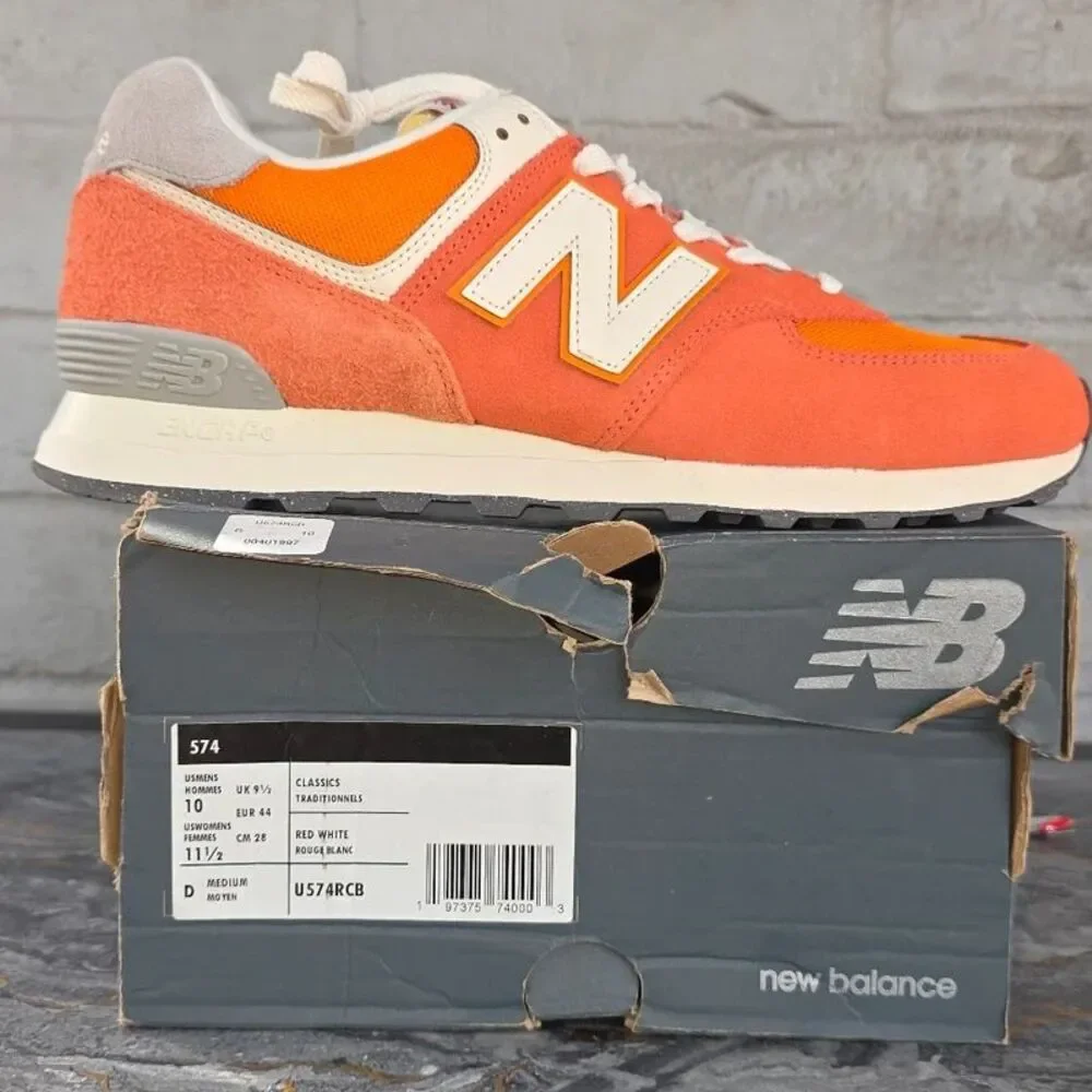 New Balance 574 Orange Rust Red White U574RCB Men's Size 10